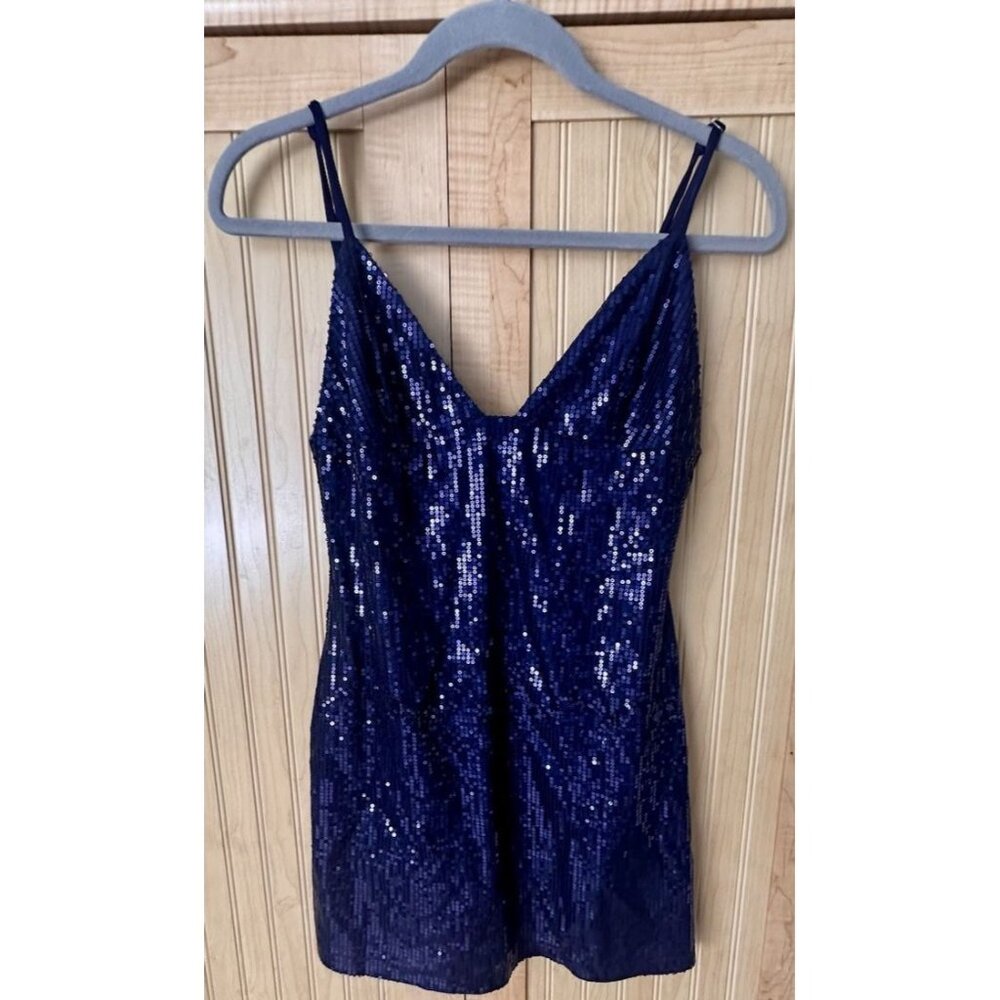 ThatsSoFetch Sequin Mini Dress Navy‎ Blue Size 10 Party Evening Convert Sparkle